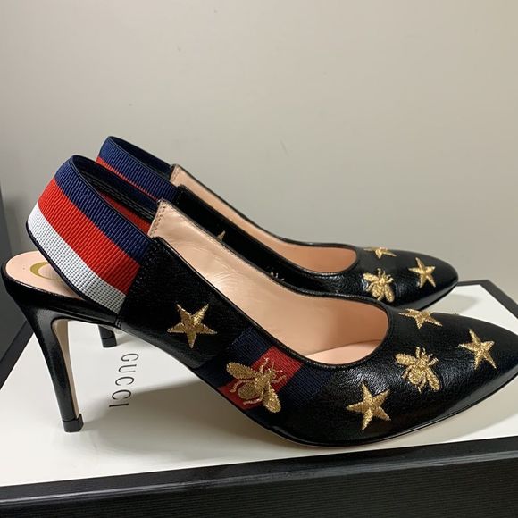 Gucci black leather Sylvie vintage web star/ bee pumps - Picture 10 of 11